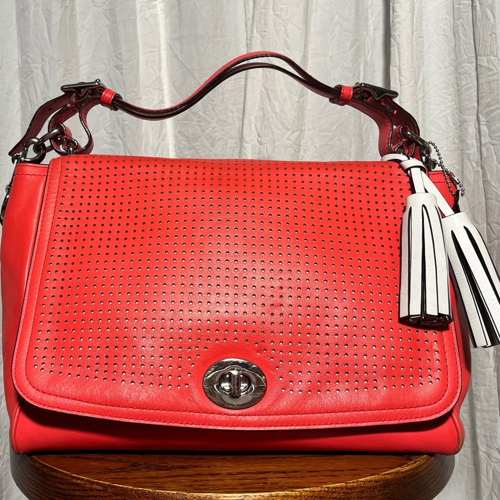 Coach Red Shoulder Bag with White Accents